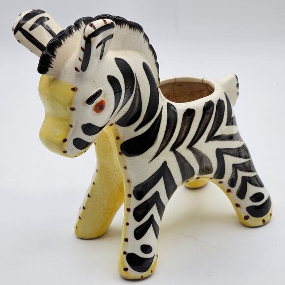 Vintage MCM Hand-Painted Zebra Planter Pot Ceramic Animal Decor Whimsical - Picture 1 of 8